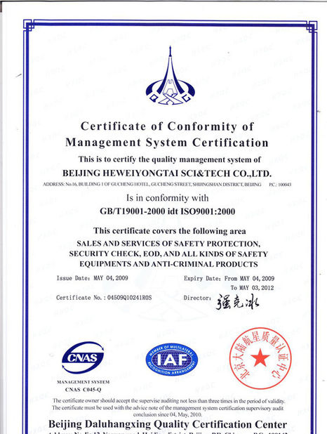 Cina Beijing Heweiyongtai Sci &amp; Tech Co., Ltd. Sertifikasi